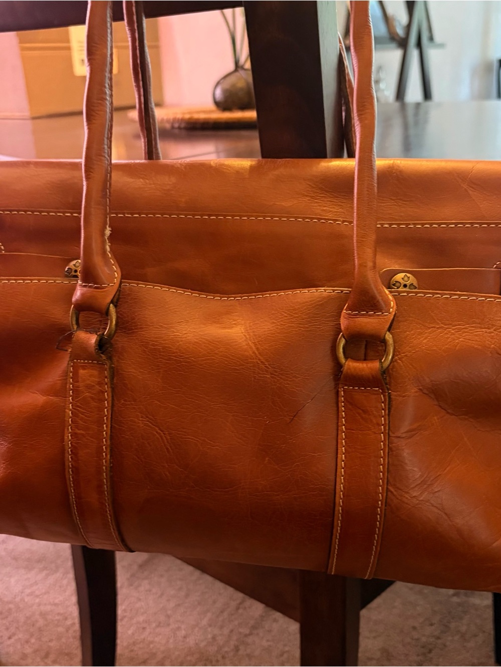 PATRICIA NASH TAN/BROWN VIENNA SATCHEL LEATHER LARGE BAG PURSE - Picture 2 of 10